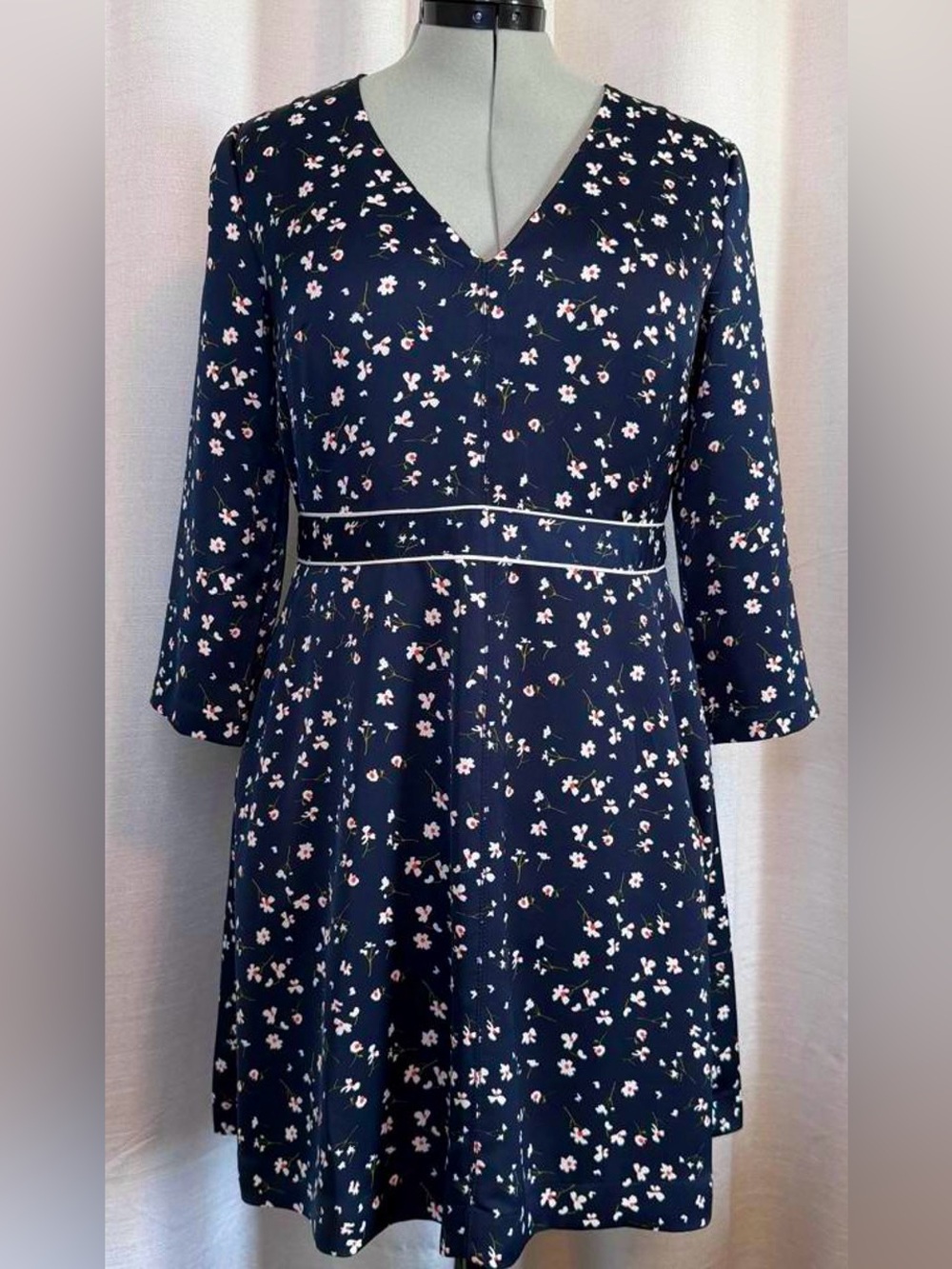 Banana Republic ~ Navy Dress with White & Red Floral Print - NWOT - 10